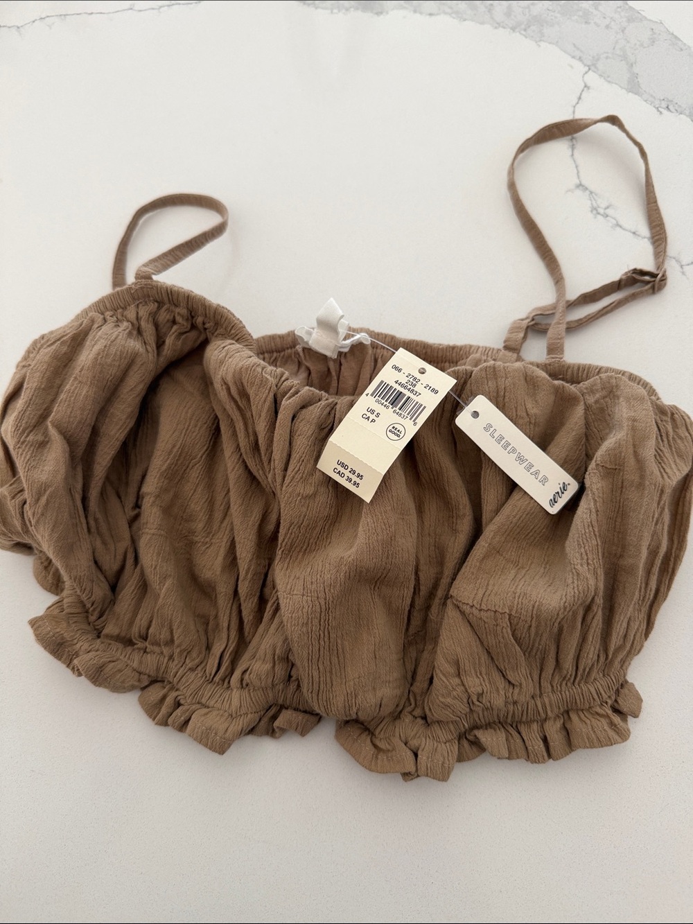 aerie Brown Ruffled Crop Tank Top